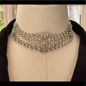 1990’s Monet Edwardian Faux Pearl and Silver tone Choker